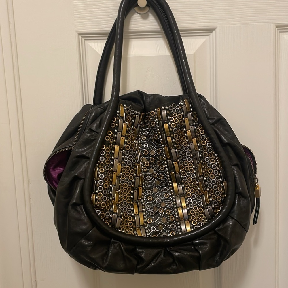 Isabella Fiore Black
 Leather Embellished Garden Variety Satchel